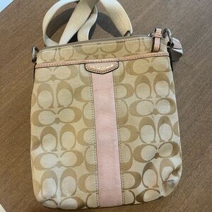 Coach Signature Beige and Pink Crossbody Bag